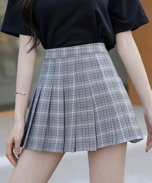 jinran Women Elegant High Waist Pleated A Line Skirt Summer Vintage Harajuku Y2K Plaid Korean Fashion Mini Kawaii Tennis Skirt Grils