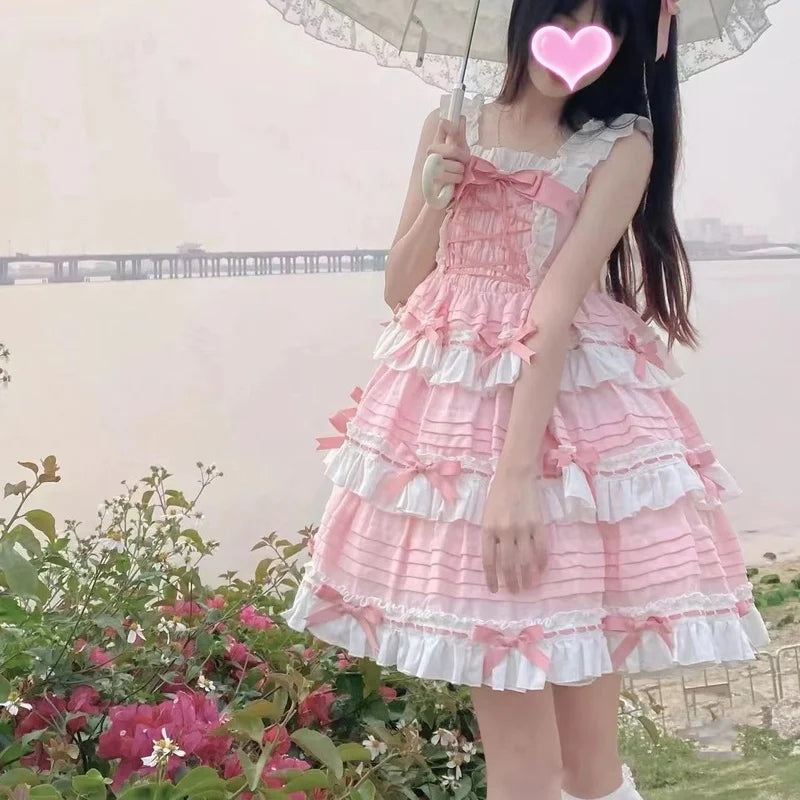 jinran New Lolita original cute color contrast bow jsk dress