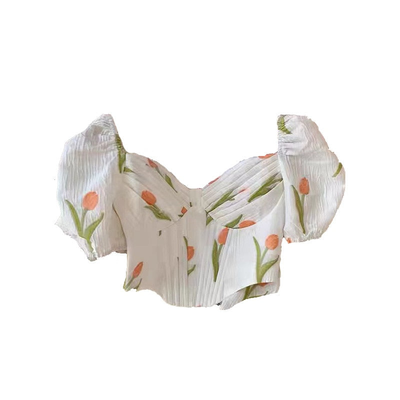 jinran Fragmentary Flower Skirt Strapless V-neck Small Suspender Vest Summer Inside French Sweet Spicy Sleeveless Top Outside Y2k