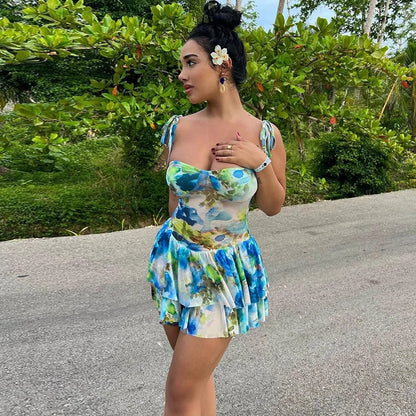jinran Summer Women Sexy Y2K Print Flower Spaghetti Shoulder Strap Mini Dress Graphic Evening Birthday Party Clubwear Sundress Vestidos