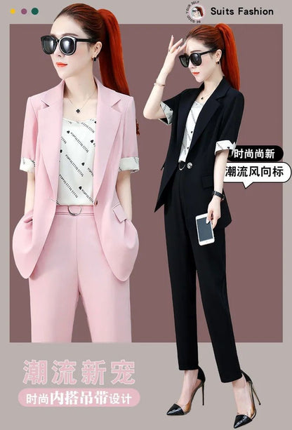 jinran 2022 Summer New French Elegant Women's Pants Suit Slim Jacket Office Blazer Casual Trousers Two-piece Set Female Tracksuit Set