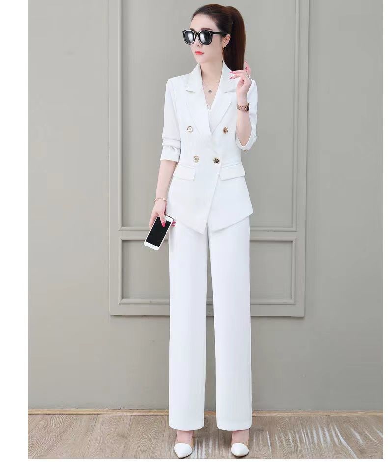 jinran Summer Korean Style Elegant Women's Pants Suit Fashion Slim Jacket Trousers Two-piece Set Office Blazer Temperament Tracksuit