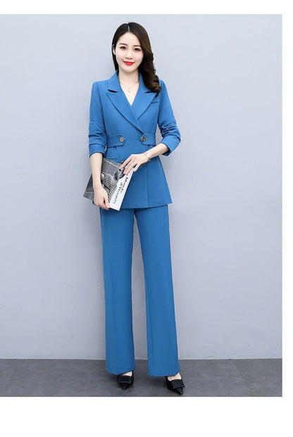 jinran Korean Version High Sense Temperament Professional Suit Elegant Woman 2022 Spring New Style Suit Wide Leg Pants Two-piece Set