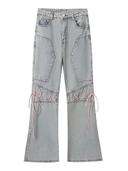 jinran 2024 Women's Flare Jeans  Fashion High Waist Straight Baggy Pants Y2k 90s Aesthetic Casual Pants Trend Instagram Streetwear Pant
