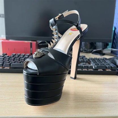 jinran Brand Sexy Rivet 16cm High Heel Sandals Platform Party Wedding Ball T-stage Women Shoes High Quality Large 43summer Female Shoes