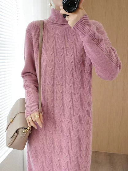 jinran Women Clothing Fashion Turtleneck Knitted Dress 2022 Autumn Winter New Lace-up Waist Sweater Skirt Korean Clothes Women Dresses