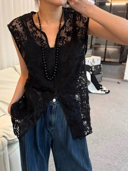jinran Streetwear Summer Sleeveless Sexy Women Dresses Y2k Aesthetic Embroidery Flower Dress Fairy Harajuku Lace Split Grunge Vestidos