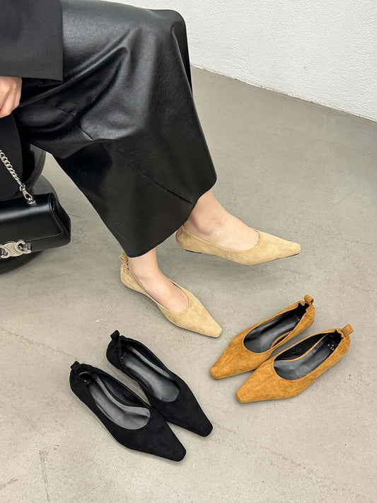 jinran Flock Women Loafers Black Beige Brown Shallow Slip On Low Heeled 2024 New Arrivals Autumn Spring Dress Shoes Party Dress Loafers