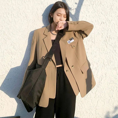 jinran Autumn Design Temperament Suit Jacket Women Loose Black Blazer Khaki Tailored Coat Korean Office Lady Overwear New