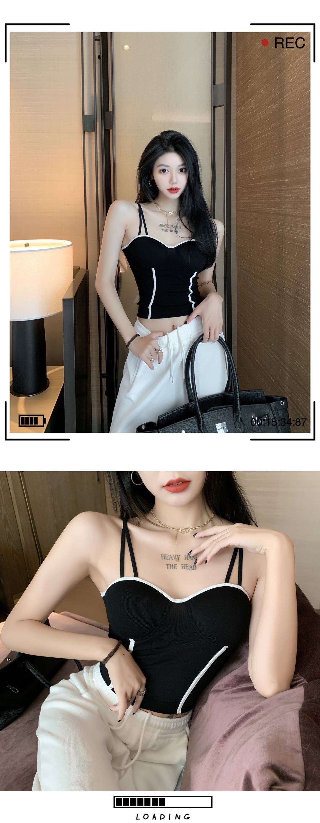 jinran Sexy Camisole Fixed Latex Chest Pad Slim Fit Beautiful Back Bandeau Anti-Sagging Comfortable Elastic Tank Top 2022 New