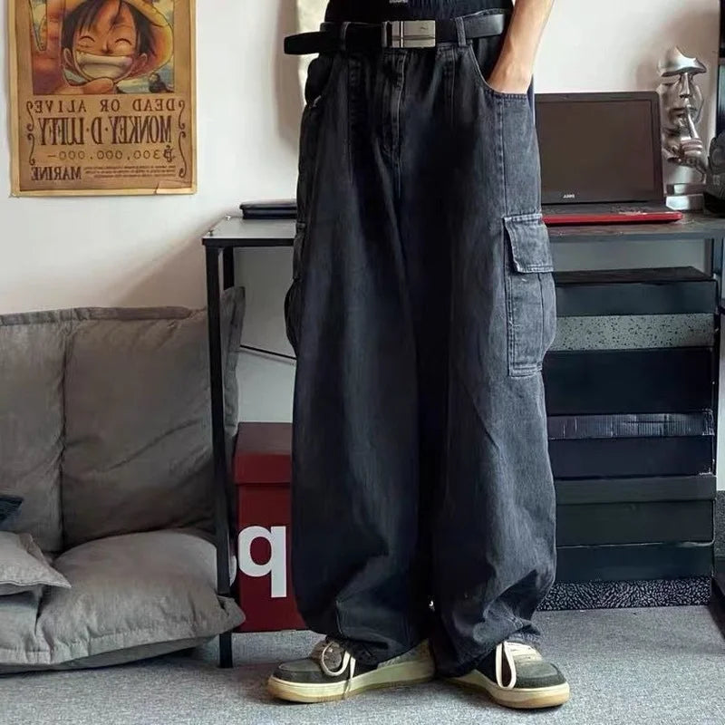 Baggy Jeans Trousers Male Denim Pants Black Wide Leg Pants Men's Jeans Oversize Cargo Korean Streetwear Hip Hop Harajuku