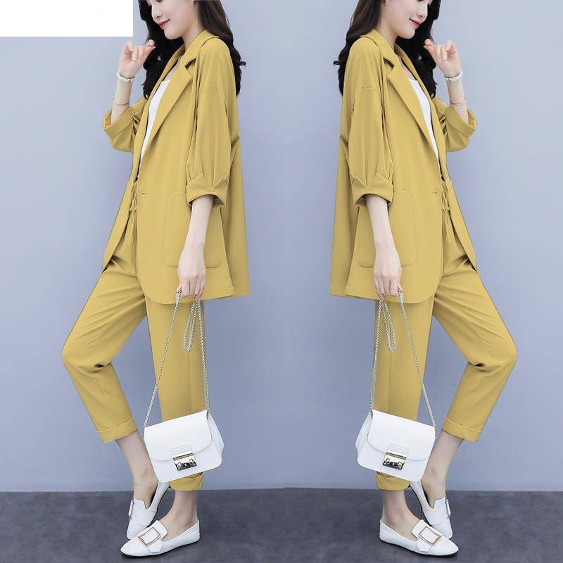 jinran Korean Style New Pink Elegant Women's Pants Suit Fashion Loose Jacket Trousers Two-piece Set Female Office Blazer Tracksuit