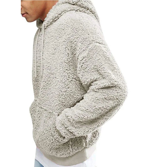 Casual Hooded Men's Long Sleeve Autumn Winter Warm Pocket Loose Sweatshirt Plush Fleece Hoodies Pullover Oversized Loose Tops