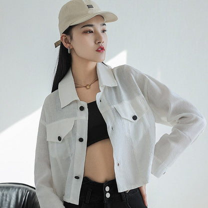 jinran Casual Spring New Turn-down Collar Linen Short Women Jackets 2022 Simple Solid Color All Match Button Female Coats