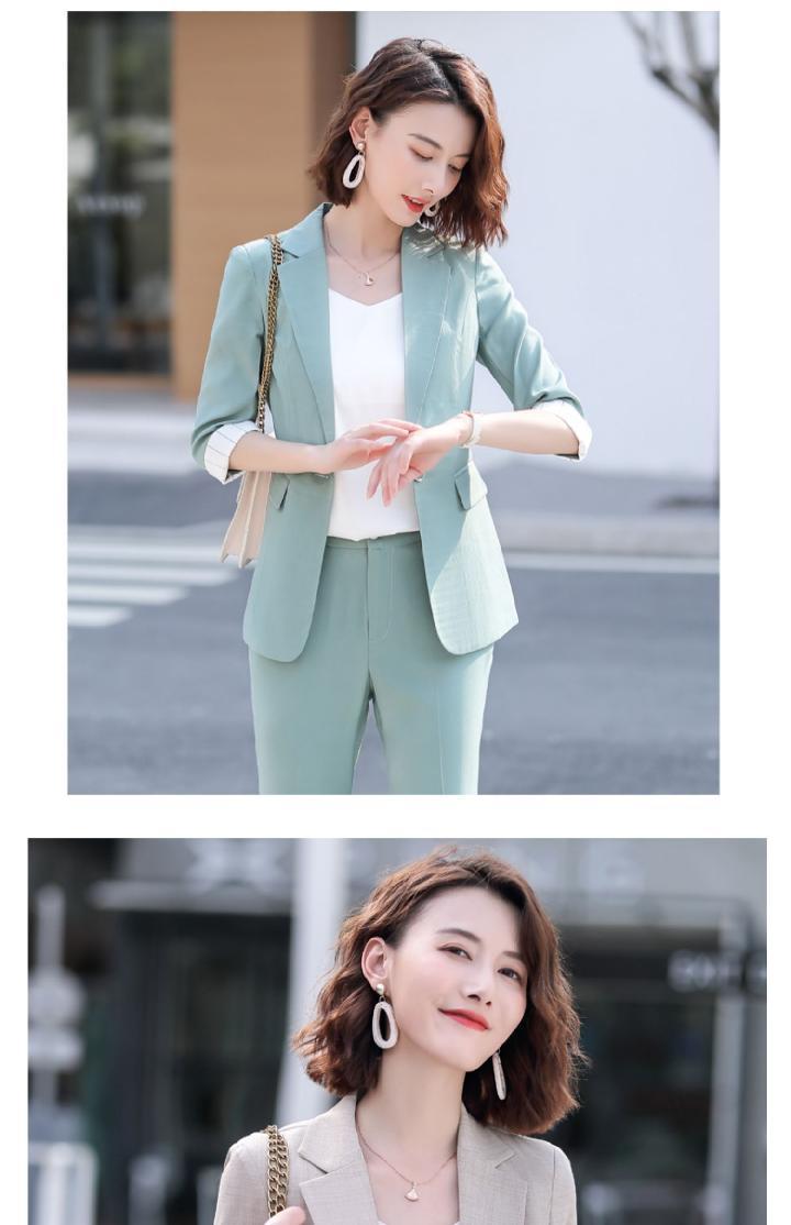 jinran Women's Summer Blazers Pants 2 Piece Set Korean Office Lady Graceful Three Quarter Suit Coat Pencil Trousers Outfits Pink Jacket