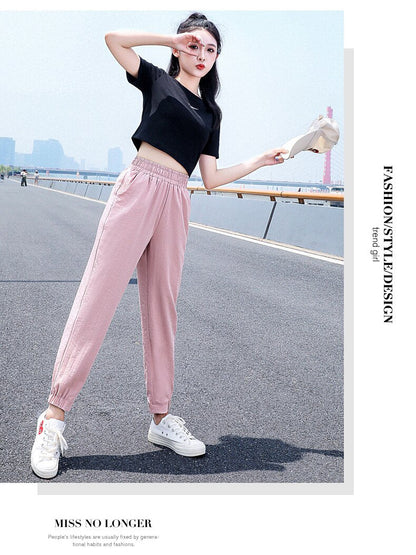 jinran Women'S Spring And Summer Ice Silk Sports  New 9-Point Pants Loose And Thin Female Fashion Leisure Mosquito Proof Trousers