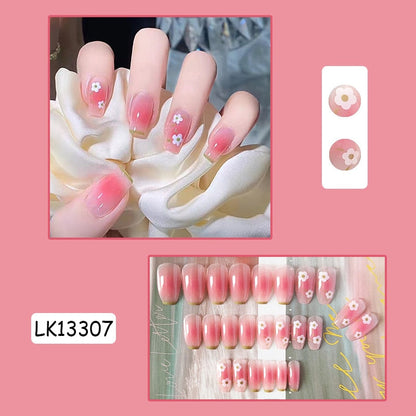 jinran 24Pcs New White Daisy Fake Nails Short Simple Detachable Wearable Armor Wearing Reusable False Nails Ballerina Press on Nail Set