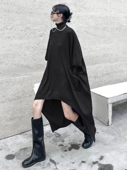 jinran Women Blue Irregular Back Long Big Size Knitting Dress New Turtleneck Long Sleeve Fashion Tide Spring Autumn 2024 1DF9757