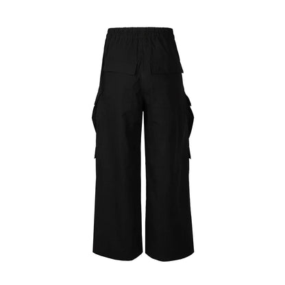 Wide Leg Drawstring Black Cargo Pants Unisex Straight Baggy Casual Overalls Men's Streetwear Loose Oversized Trousers