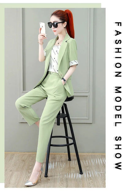 jinran 2022 Summer New French Elegant Women's Pants Suit Slim Jacket Office Blazer Casual Trousers Two-piece Set Female Tracksuit Set