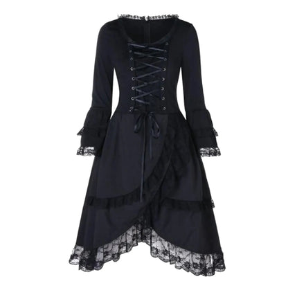 nvxiot  -  Women's Black Sexy Gothic Lace Trim Lace-up Party Dress Steampunk Victorian Style Gothic Jacket Medieval Noble Court Dress