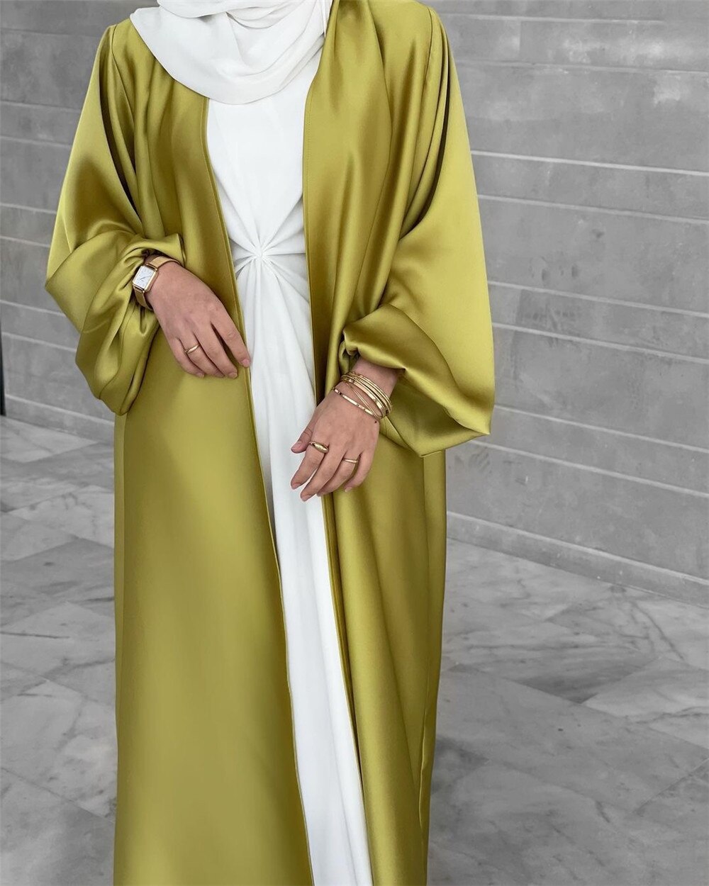 jinran Summer Elegant Solid Color Colorful Temperament Long Skirt Ladies Open Shouder Robe Satin Large Size Belt Muslim Woman Abaya