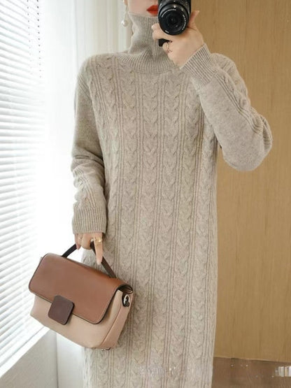jinran Women Clothing Fashion Turtleneck Knitted Dress 2022 Autumn Winter New Lace-up Waist Sweater Skirt Korean Clothes Women Dresses