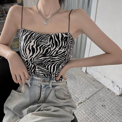 jinran Women Summer Crop Tops Zebra Print Camisole Tube Top Basic Bodycon Tee Vest Sleeveless Spaghetti Strap Cami Fashion Tank Tops