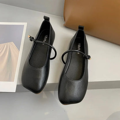 jinran Ladies Single Shoes 2024 Summer New Women's Flats Shoes Fashion Square Toe Shallow Mary Jane Shoes Soft Casual Ballet Shoe