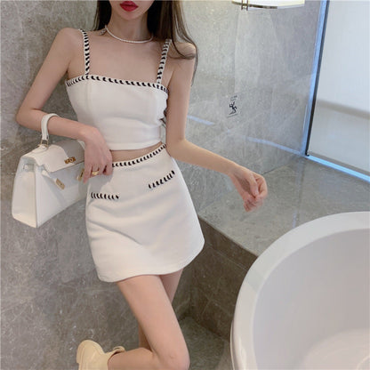 jinran Small Fragrant Breeze Crop Top Women Sexy Knitting Camisole Fashion High Waist Hip Skirt Suit 2022 Summer New