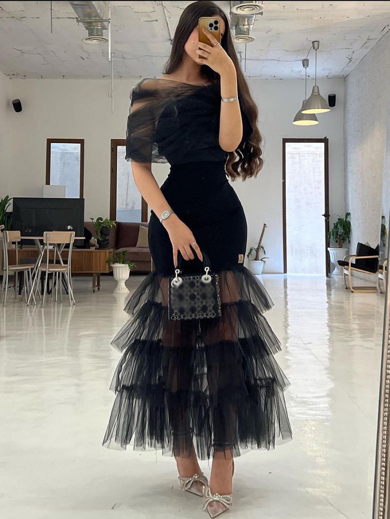 jinran 2024 New In Women Summer Tull Dresses Black Long Formal Evening Party Dresses Bodycon Dress