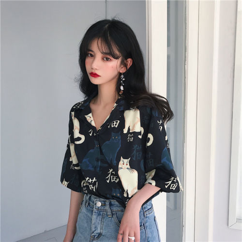 jinran Chiffon Blouse Women Women's Summer Tunic Vintage Clothes Female Hawaiian Shirt with Short Sleeve Harajuku Top Women