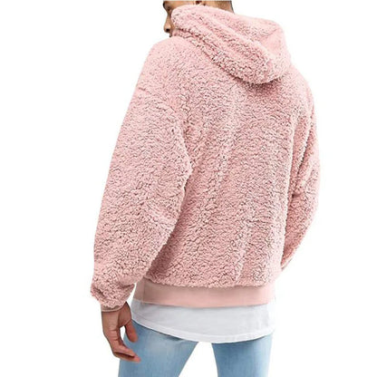 Casual Hooded Men's Long Sleeve Autumn Winter Warm Pocket Loose Sweatshirt Plush Fleece Hoodies Pullover Oversized Loose Tops