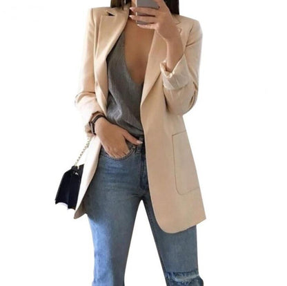 jinran Suit Jacket Female Spring Autumn New European American Solid Color Fashion Lapel Slim Cardigan Leisure Suit Jacket Female