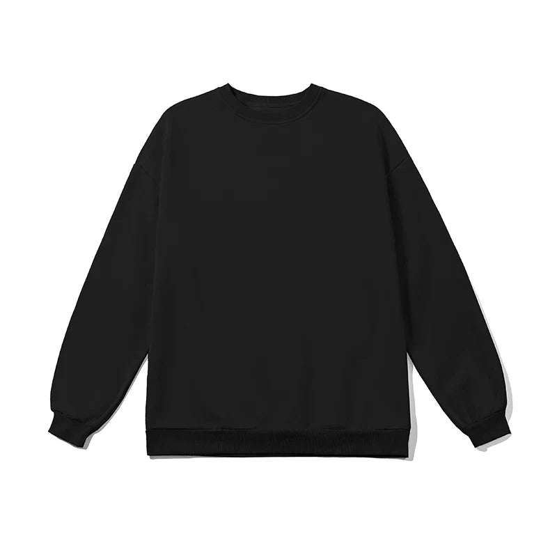 Harajuku Sweatshirts Men Korean Solid Color Basic O Neck Oversized Pullovers Spring Autumn Simple Fashion Casual Tops 5XL-M