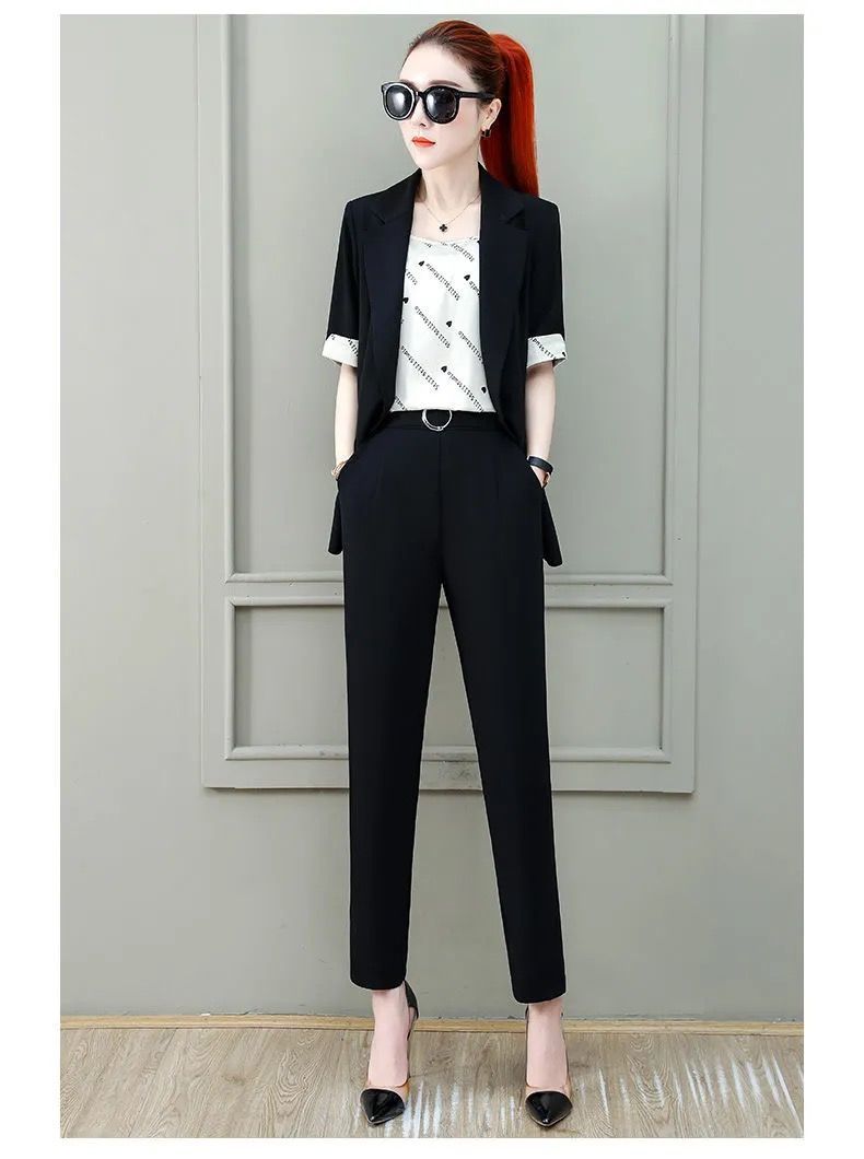 jinran 2022 Summer New French Elegant Women's Pants Suit Slim Jacket Office Blazer Casual Trousers Two-piece Set Female Tracksuit Set