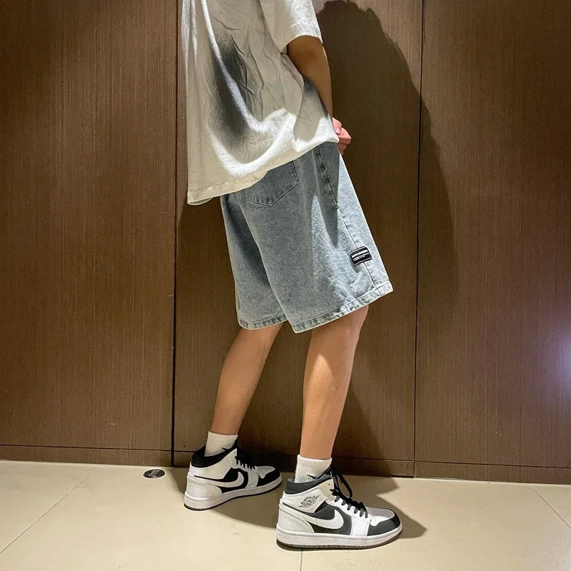 Summer New Men's Loose Denim Shorts Blue Black Fashion Wide Legs Casual Oversized Baggy Beach Short Jeans Male Bermuda