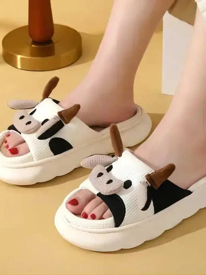 jinran Unisex Open-toed Cow Cartoon Slippers-Non-slip Women New Indoor Shoes Spring Summer Kawaii Comfortable Lovely Family Shoes 2024