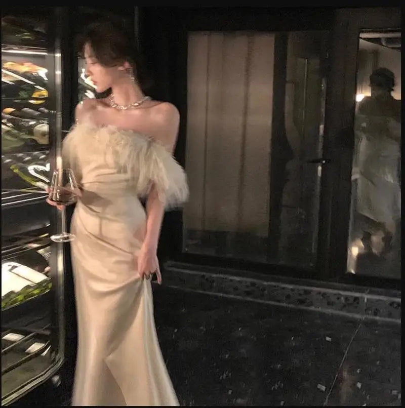 jinran White Vintage Luxury Midi Dresses for Women Autumn New France Sexy Fashion Slim Bandage Party Wedding Formal Female Clothes