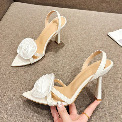 jinran New Sexy Flower Women Sandals Summer Pointed Toe High Heels Shoes Elegant Wedding Banquet Prom Zapatos De Mujer
