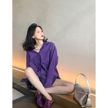 jinran Purple Striped Shirt Fashion Women Blouses Casual Youth Long Sleeve Tunics Women's Clothing Spring Summer Tops