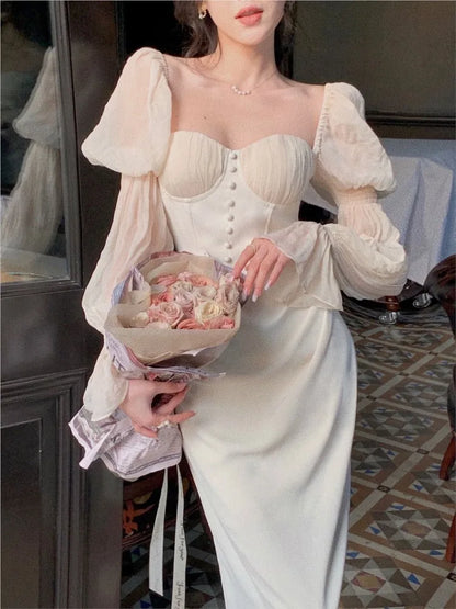 jinran Elegant Party Dresses For Women Vintage Long Dress Off Shoulder Long Sleeve Autumn Spring Prom Robe Slim One Piece Vestidos New