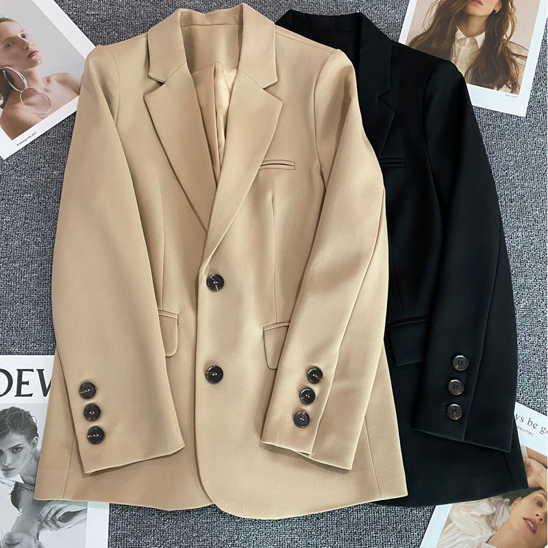 jinran Pink Suit and Jacket Female 2022 Spring and Autumn New Commuter Loose Leisure Joker Black Suit and Jacket Blazer Women