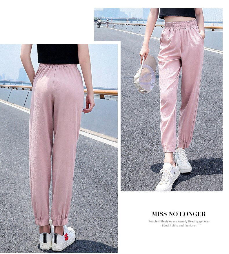 jinran Women'S Spring And Summer Ice Silk Sports  New 9-Point Pants Loose And Thin Female Fashion Leisure Mosquito Proof Trousers