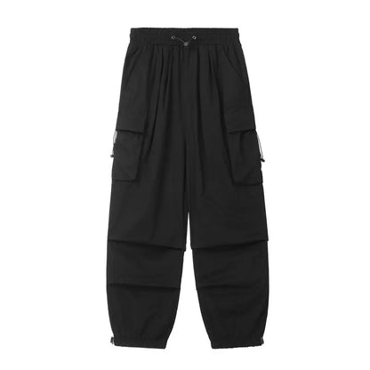 Elastic Waist Big Pocket Cargo Pants Men Streetwear Spring Autumn Wide Leg Joggers Solid Color Oversize Baggy Pants Women