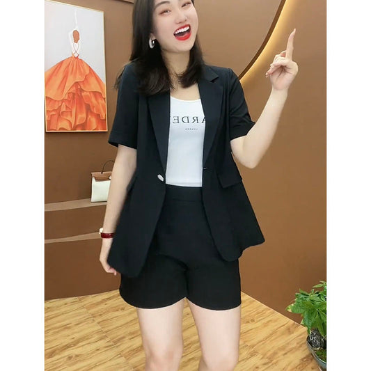 jinran Casual Short Sleeve Jacket Blazer Shorts Two Piece Set Office Work Suit Coverall 2022 Summer New Elegant Women's Shorts Suit