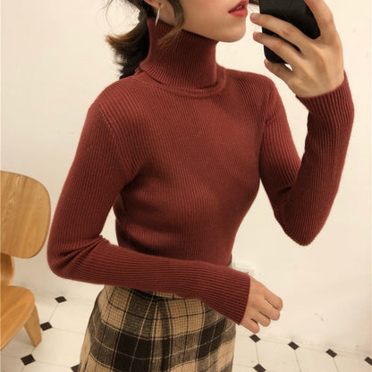jinran Autumn Winter Korean Women Pullover Sweaters Slim Women Turtleneck Basic Tops Casual New Knitted Sweater Soft Warm Jumper 8069
