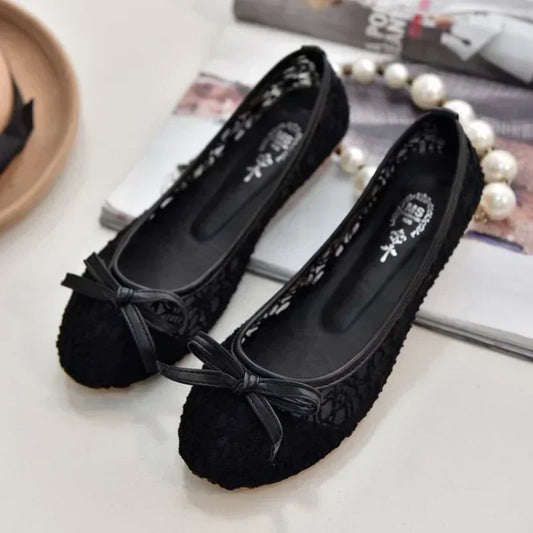 jinran 2024 New Women Flats Shoes Ballet Flats Fashion Bow-Knot Women Shoes Slip On Cut Outs Flat Sweet Hollow Summer Female Shoes