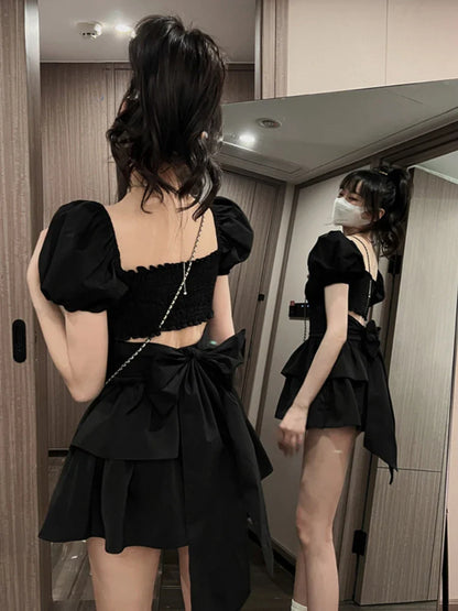 jinran White Sexy Backless Mini Dress Women Korean Fashion Casual Elegant Party Dress Female Ruffle Kawaii Lolita Party Y2k Dress