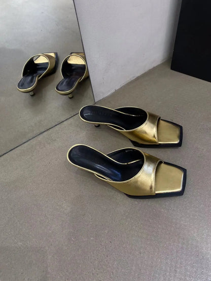 jinran Open Toe Women Sippers Summer Outside Mules Shoes Thin High Heels Party Pumps Sexy Wedding Sandals Size 35-39 Gold White Silver